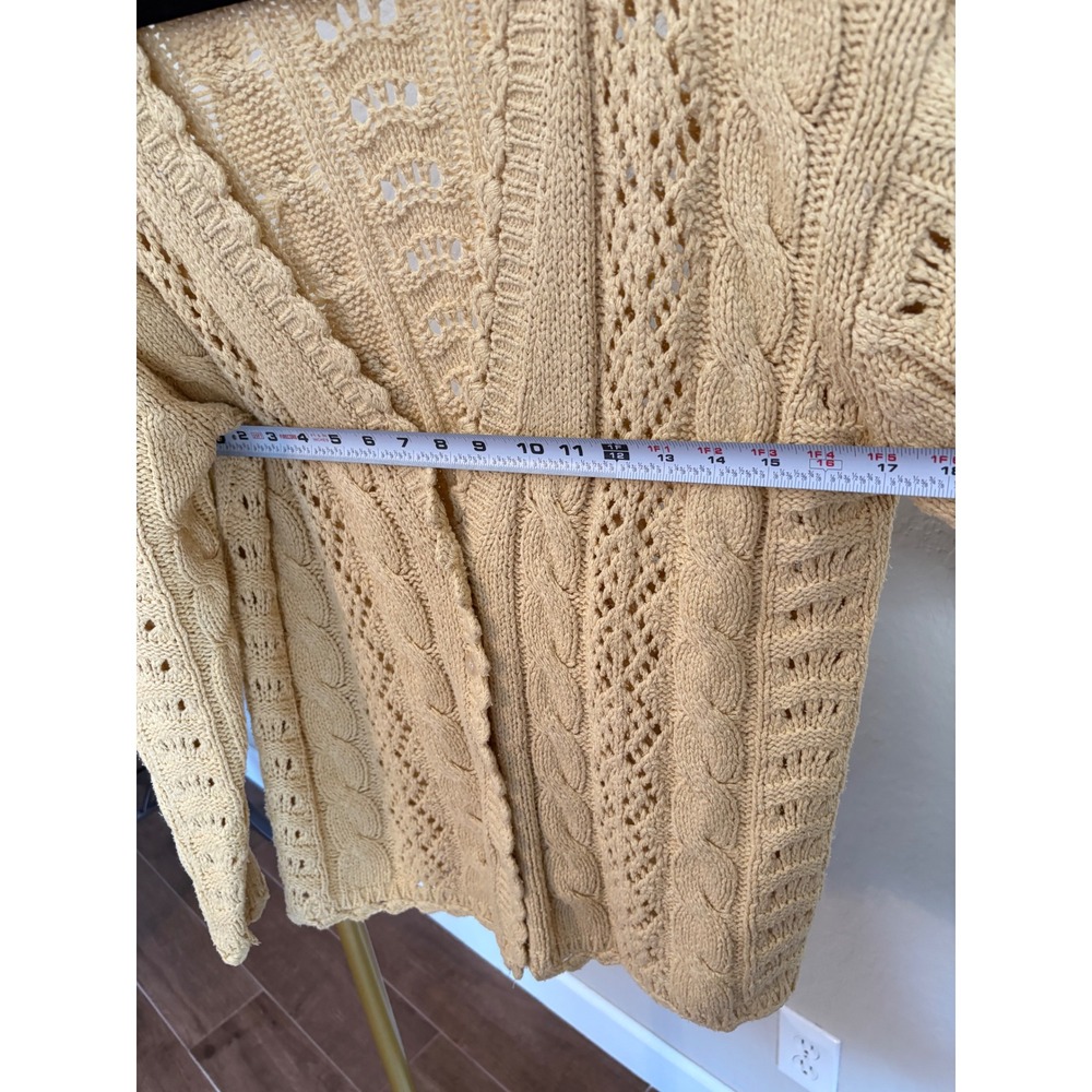 London Fog VTG Women's Silk Cotton Cable Knit Cardigan Butter Yellow L Grandpa - Picture 4 of 5